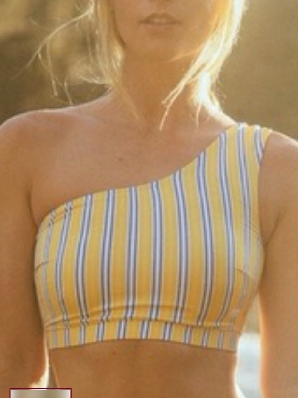 Albion Fit One-Shoulder Lemon Stripe Women's Swim Crop Top New